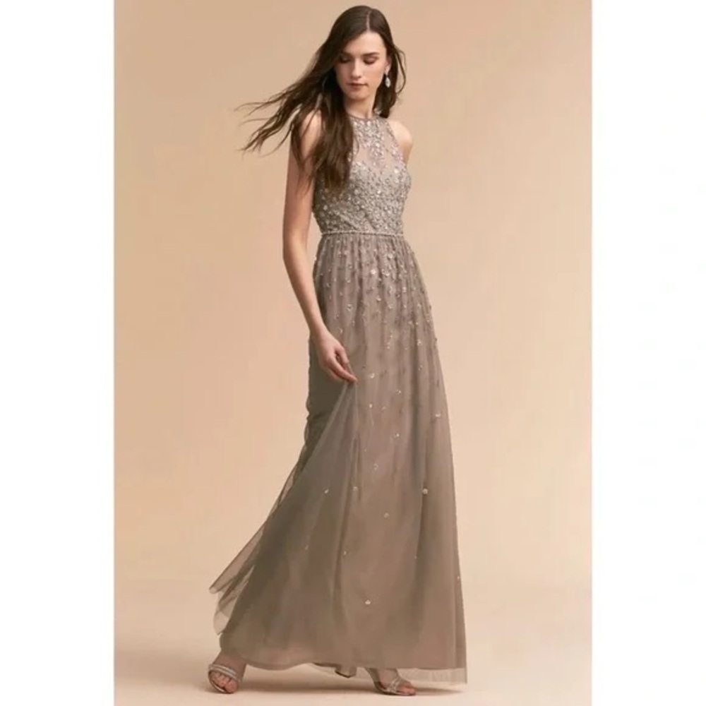 Elegant Beaded Evening Dress - Grey